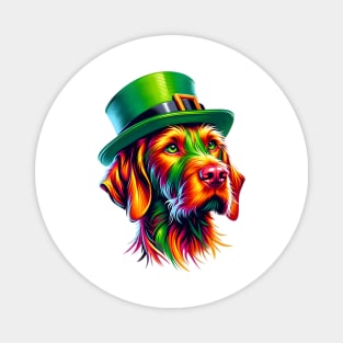 Wirehaired Vizsla in Leprechaun Hat for St Patrick's Day Magnet